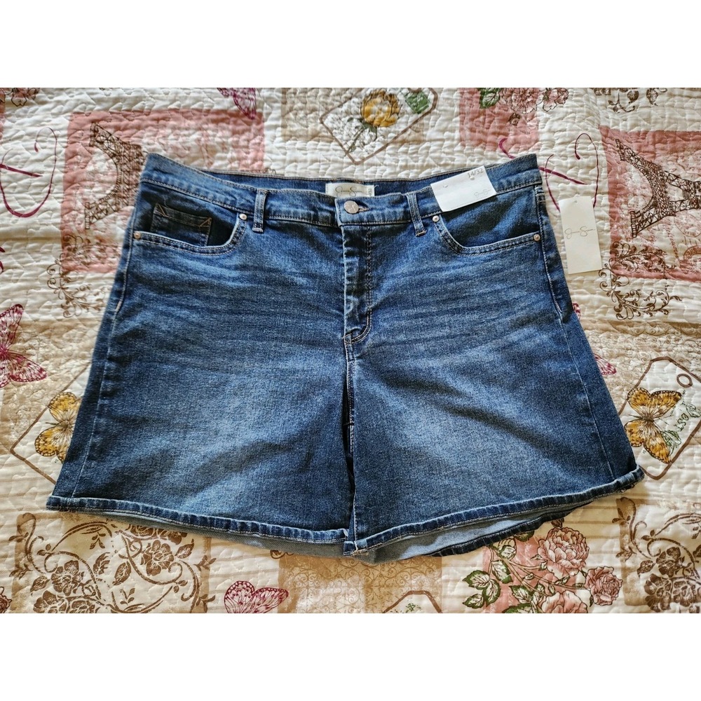 Jessica Simpson Women's Blue Jeans Shorts Mid-Rise Stretch Size 14/32